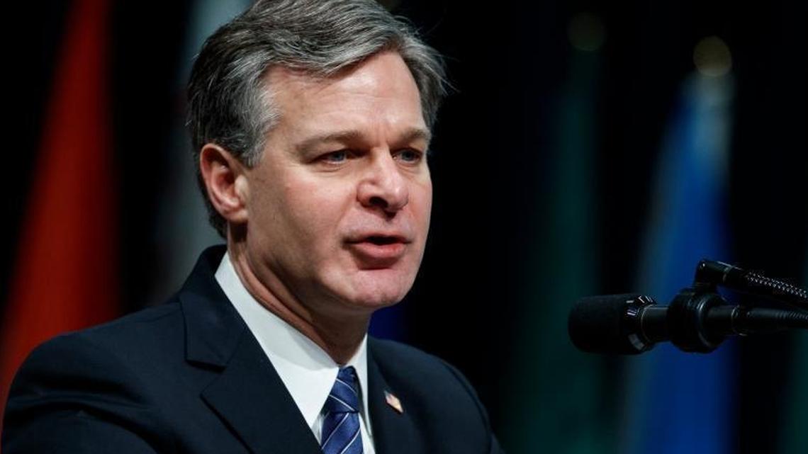 FBI Director Christopher Wray speaks during the FBI National Academy graduation ceremony on Dec. 15 in Quantico, Va.