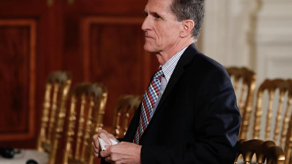 Former national security adviser Michael Flynn, shown here at a Feb. 10, 2017 White House event with President Donald Trump and Japanese Prime Minister Shinzo Abe.