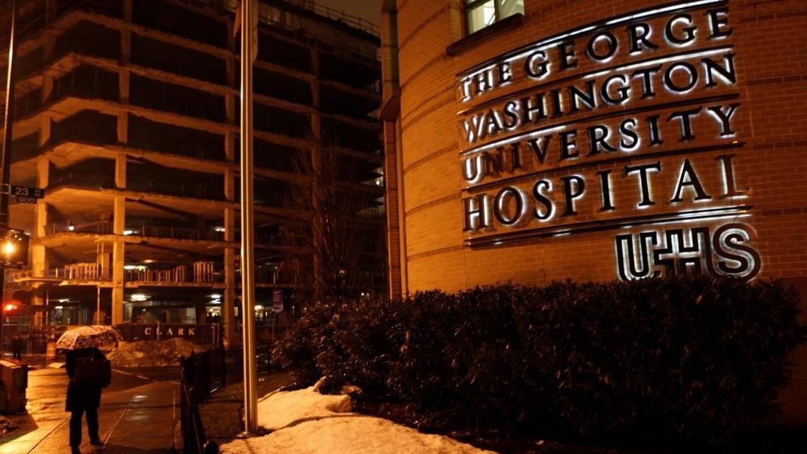 George Washington University Hospital in Washington on Monday, Feb. 22, 2010. A lawsuit filed Tuesday by Kurtis King, of Bethesda, Maryland, says he was treated for a fractured nose at the hospital a year ago. King claims that Haley Reeves Barbour Jr. punched him a dozen times in the face and head.