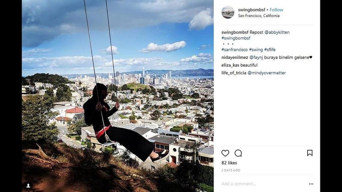 Anonymous pranksters installed up to 50 impromptu playground-style swings across San Francisco over the weekend under the hashtag #SwingBombSF.