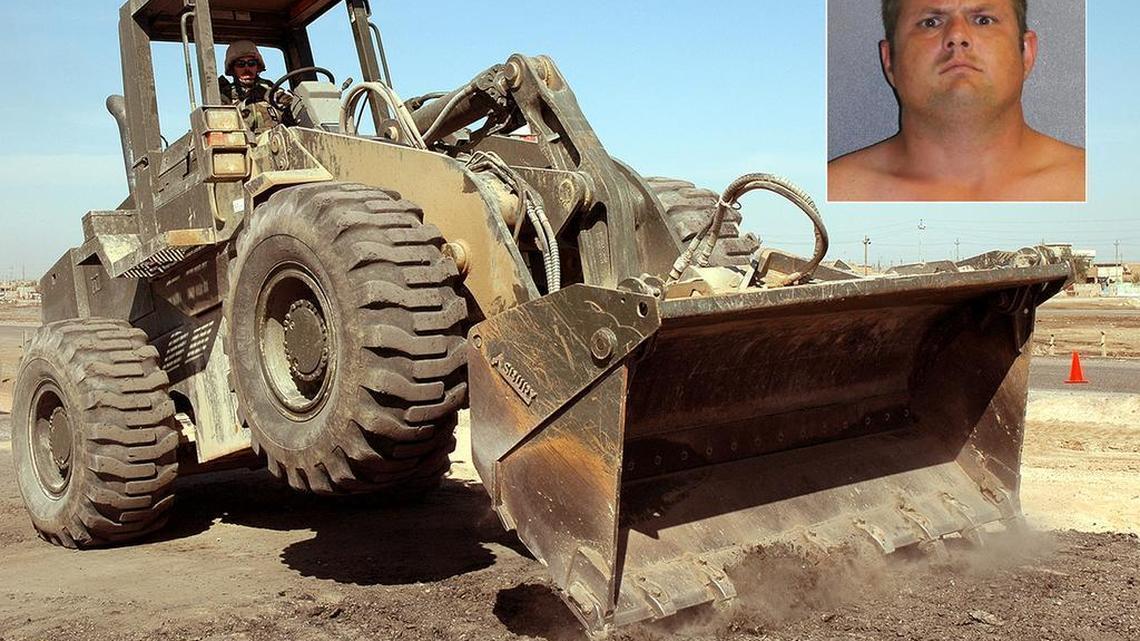 Erick Cox, inset, is accused of using his front-end loader to bury his boss at the site of a future Walmart.