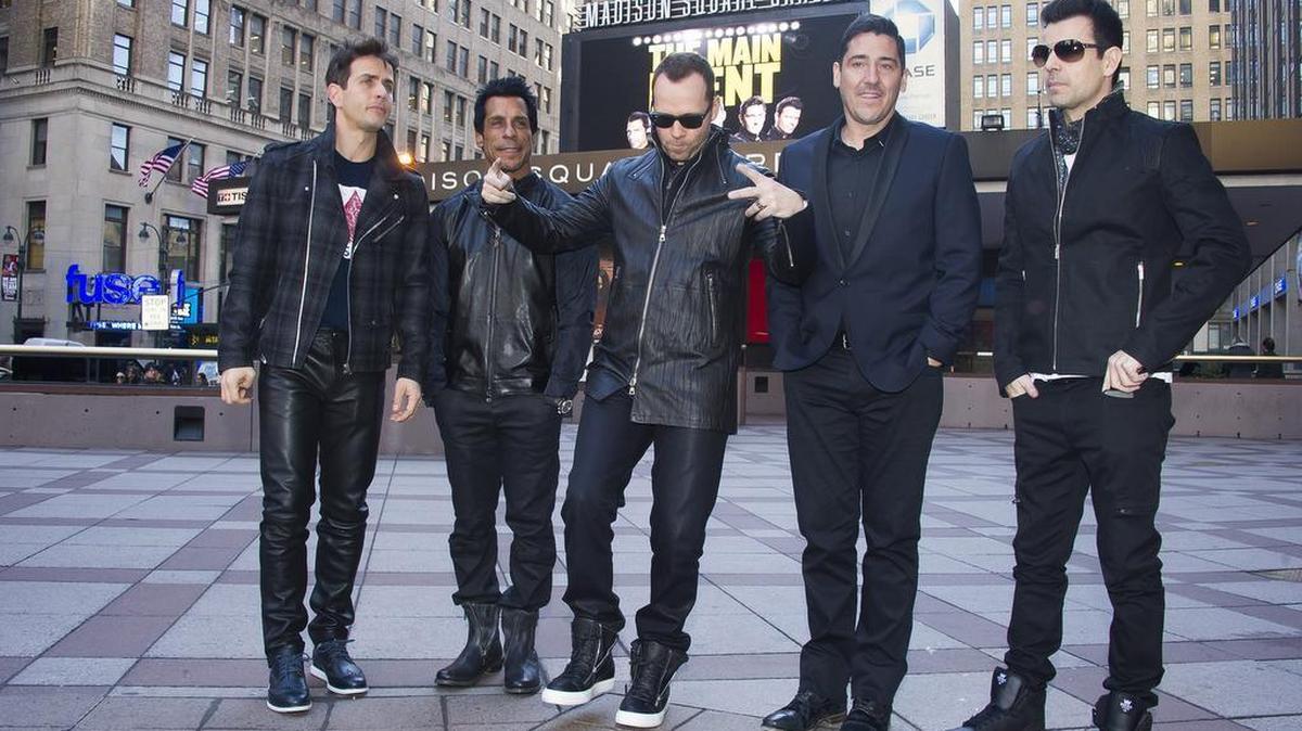 New Kids On The Block members, from left, Joey McIntyre, Danny Wood, Donnie Wahlberg, Jonathan Knight and Jordan Knight.