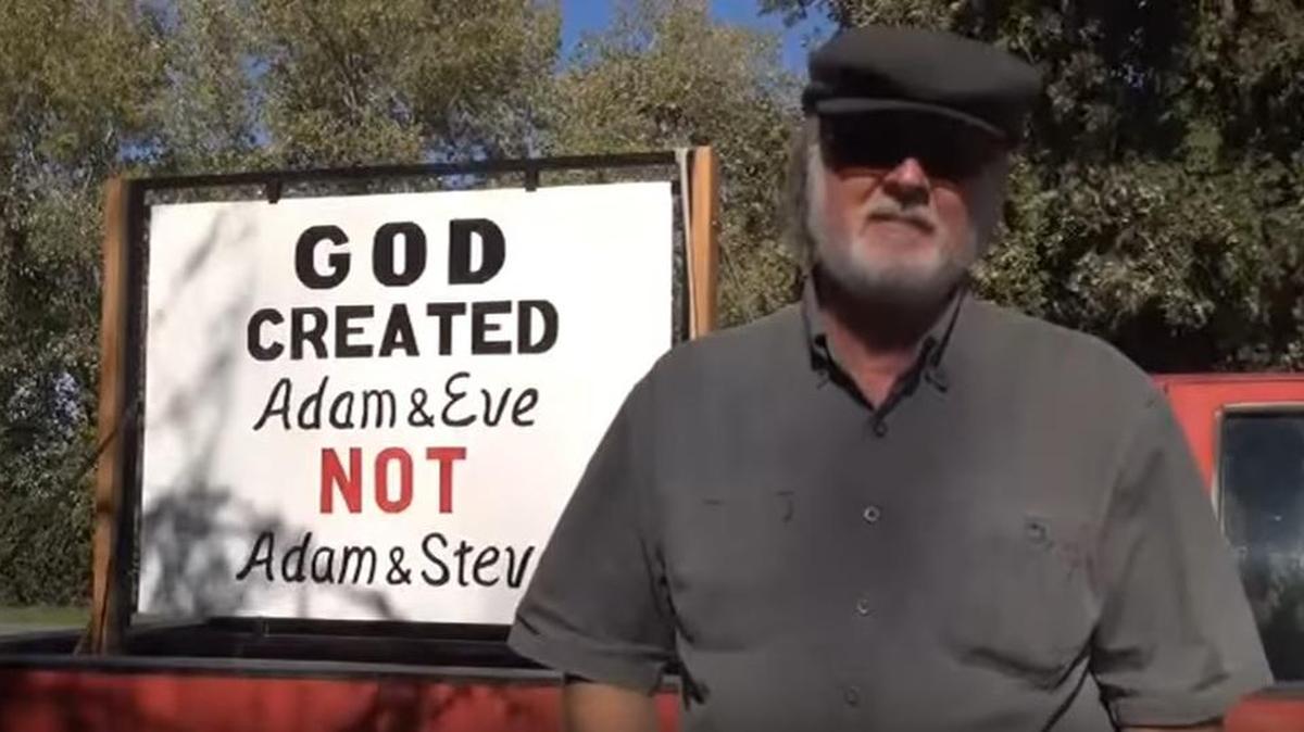 Dale Brown, a Prosser bus driver, put the sign in the back of his truck to carry his message to people. Parent Carie LaMarsh doesn’t want her child exposed to it.