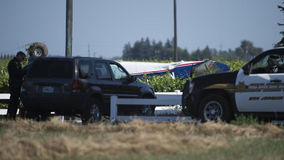 A skydiving plane carrying 17 people flipped upside-down in a vineyard near a parachuting center in San Joaquin County near Galt and the Lodi Airport on Thursday.