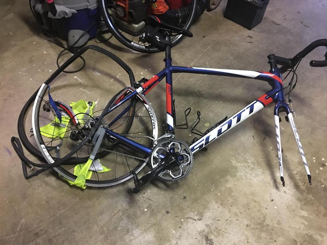 What Dean Otto’s bicycle looked like after it was hit from behind by Will Huffman’s Ford F-150 pickup truck.