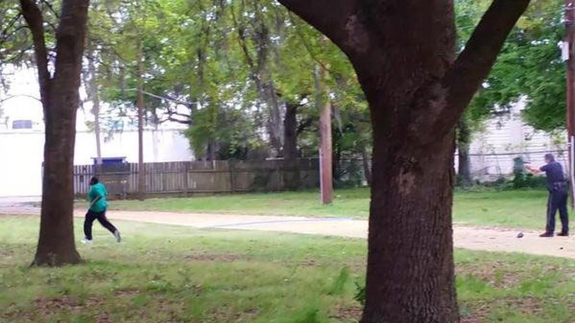 A frame from the video of Michael Slager killing Walter Scott.