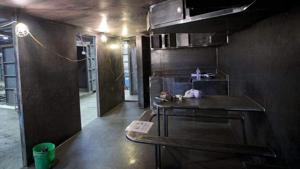 A bomb shelter under construction at Rising S Co.