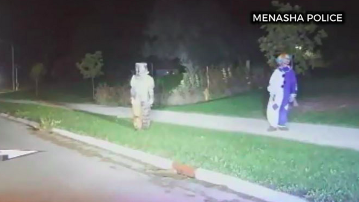 Menesha (Wis.) Police found two men dressed as clowns on Friday morning. One of the men and the woman driving them around were arrested, after police discovered they’d left their 4-year-old daughter at home alone to go ‘clowning.’