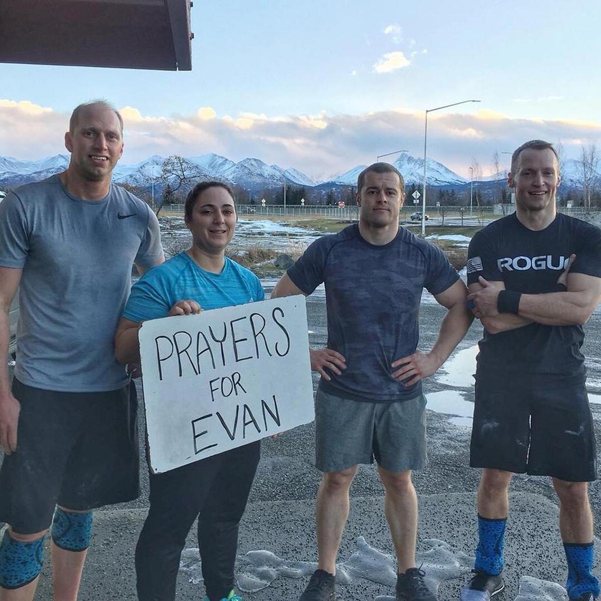 A group of CrossFit athletes from Anchorage, Alaska pose for Evan. Gyms across the nation prayed in solidarity with Evan and his family.