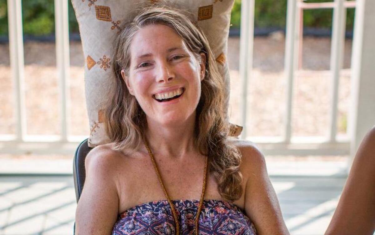 Betsy Davis smiles during her party with family and friends on July 24, 2016, in Ojai, Calif. Davis, diagnosed with ALS, held the party to say goodbye before becoming one of the first California residents to take life-ending drugs under a new law that gave such an option to the terminally ill.