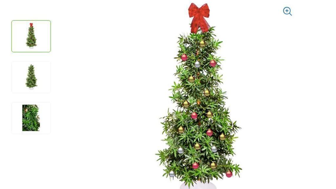 Walmart.com was offering this “Weed Christmas Tree,” a 7-foot Tannenbaum made of faux marijuana leaves. But it’s been pulled from the website.