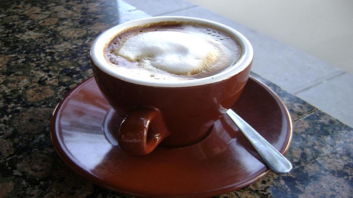 A hot cup of coffee is served at Cafe Olympico in Montreal, Canada.