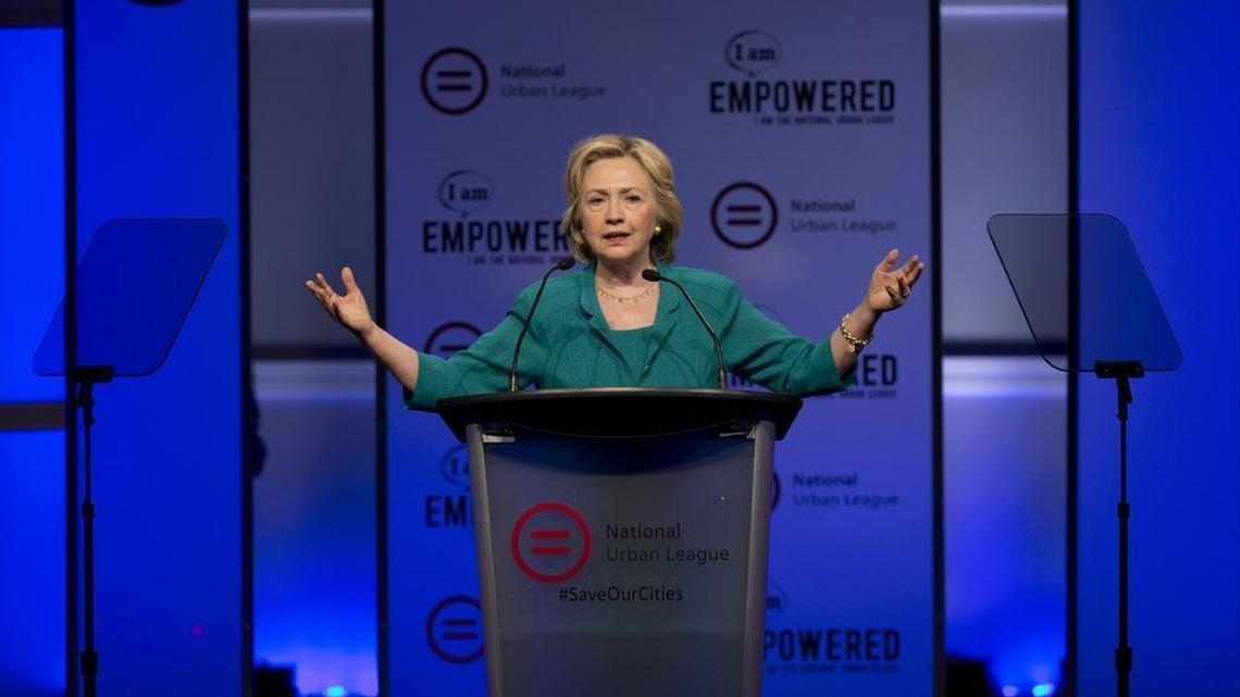 
Democratic presidential candidate Hillary Rodham Clinton speaks before the National Urban League, Friday, July 31, 2015, in Fort Lauderdale, Fla. 
