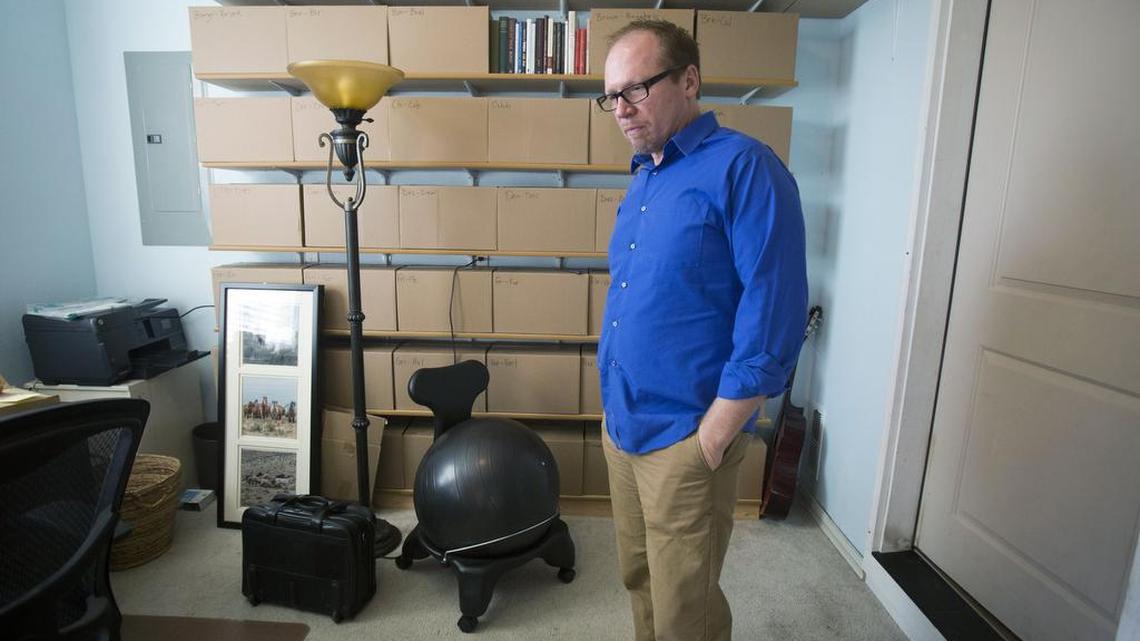 About 70 people lent a hand to Thomas Jay Oord when he moved his belongings from his NNU campus office to his home in Nampa in August 2015.