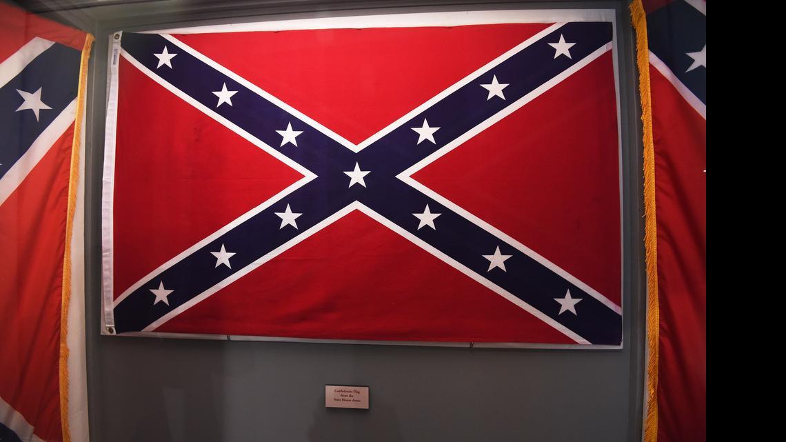
Confederate flags that once flew at the South Carolina Statehouse are displayed at the South Carolina State Museum, June 24, 2015, in Columbia, S.C. 
