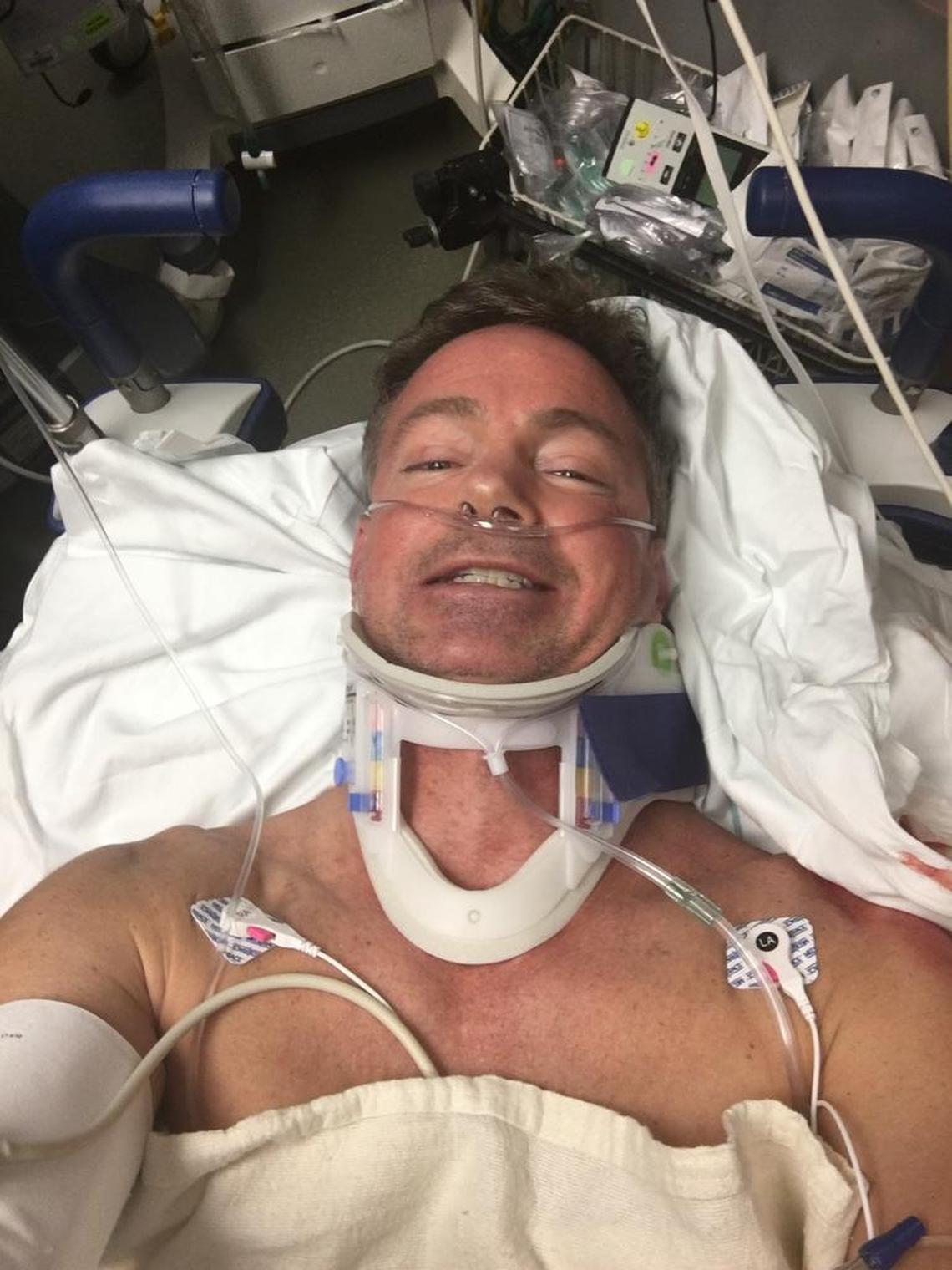 Dean Otto took this “selfie on morphine” right after arriving in the emergency room at Carolinas Medical Center.