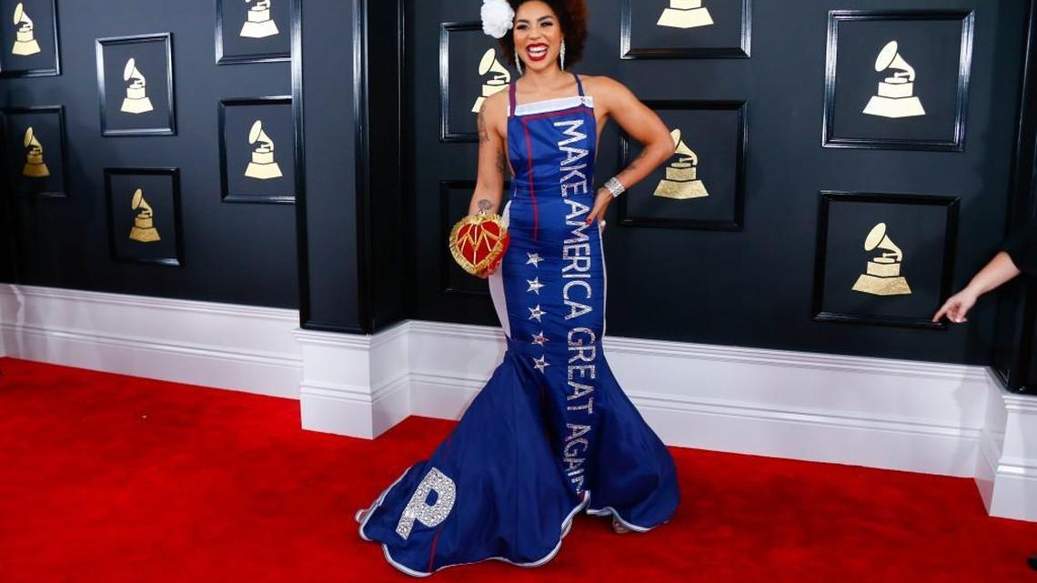 Joy Villa on the red carpet at the 59th Annual Grammy Awards at Staples Center in Los Angeles.