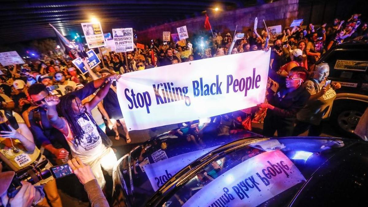 Black Lives Matter demonstrators at the 2016 Democratic National Convention. “Black identity extremist” is a new category of domestic terrorism, according to a leaked FBI document.