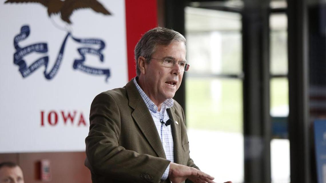 Republican presidential candidate and former Florida Gov. Jeb Bush speaks in the atrium at the Sullivan Brothers Iowa Veterans Museum during a campaign stop Dec. 1, 2015, in Waterloo, Iowa.