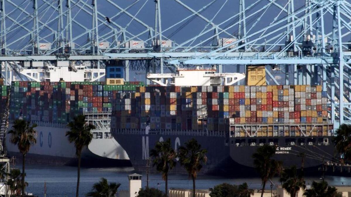 
Container ships clog Pier 400 at the Port of Los Angeles on Terminal Island.
