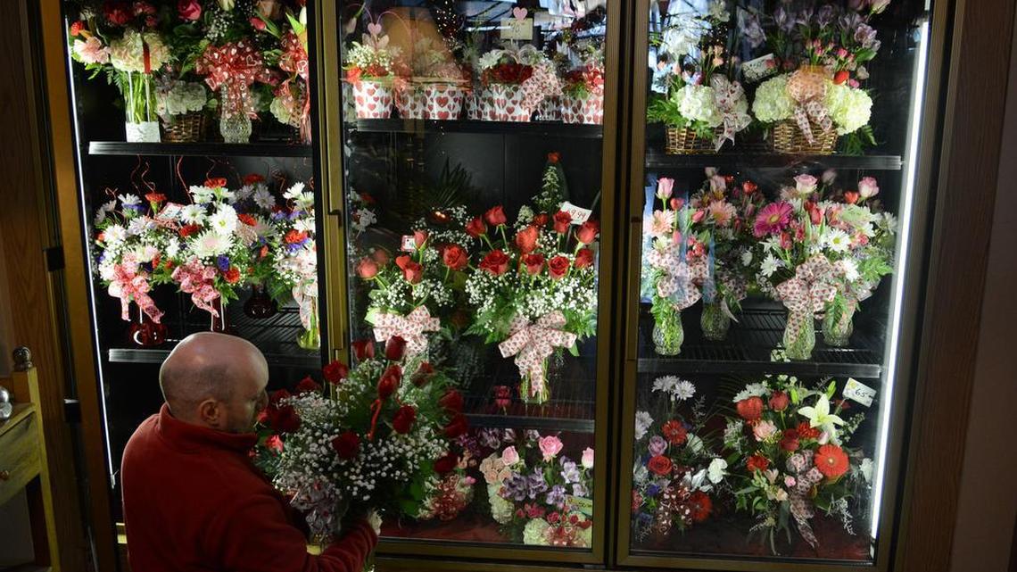 John Hogan of Ashland, Pa., stocks the cooler at Lisa’s Floral Expressions, in Pottsville, Pa., with roses on Thursday, Feb. 11, 2016, in preparation for Valentine’s Day. A map featured on the website Mental Floss shows what Valentine’s Day-related gifts each state Googles more. Pennsylvanians search most for edible underwear.