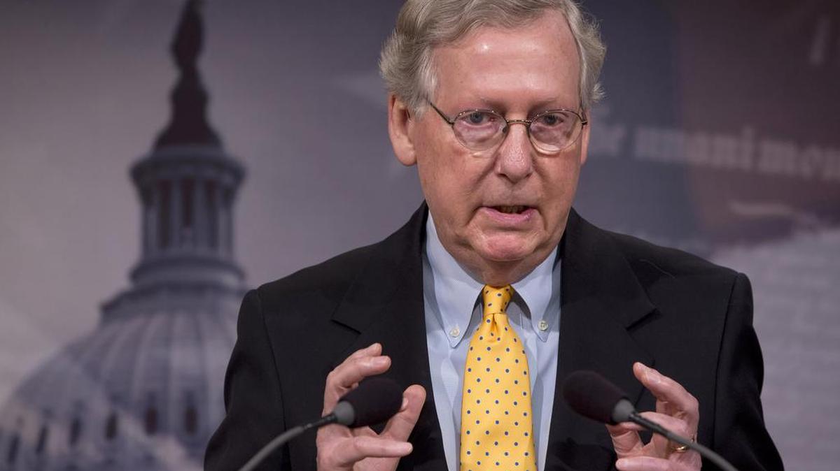 
Senate Majority Leader Mitch McConnell of Kentucky speaks during an Aug. 6 news conference on Capitol Hill in Washington. McConnell is conceding that his party will have to await the next president before it can cut off federal funds that go to Planned Parenthood. 
