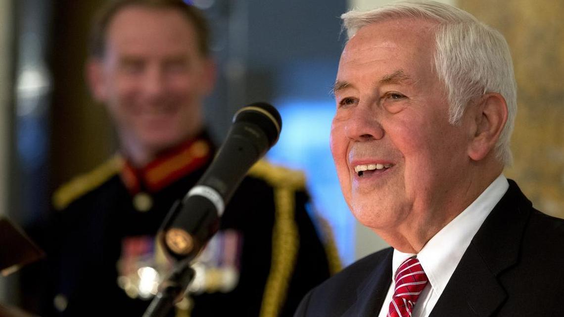 Former Sen. Richard Lugar, R-Ind. a former Senate Foreign Relations Committee chairman, is among 75 ex-Congress members who signed a letter supporting a nuclear deal with Iran. Former Sen. Carl Levin, D-Mich., a former Senate Armed Services Committee chair, also signed the letter. In photo, Lugar speaks during a ceremony at the British Embassy in Washington, D.C. on April 16, 2013.