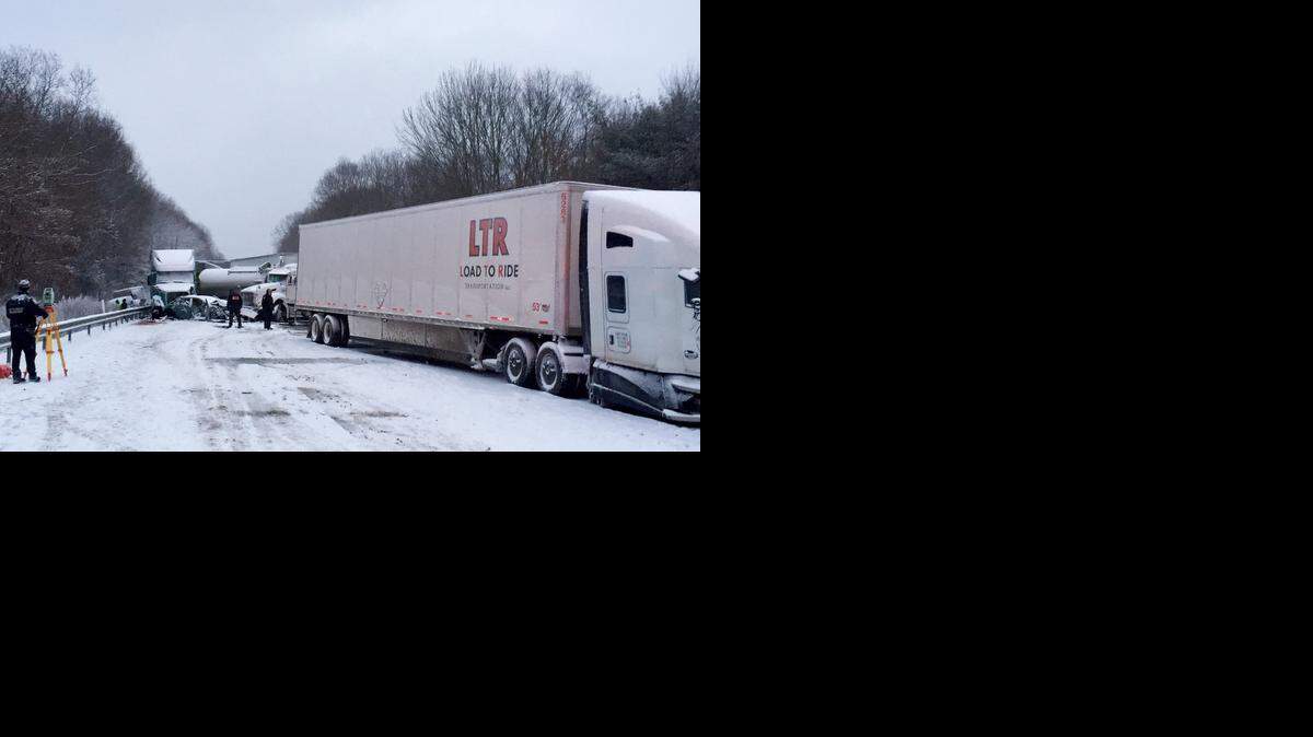 
In this photo provided by exploreClarion.com/Bauer Truck Repair, vehicles remain at the scene of a fatal 18-vehicle pileup that occurred in whiteout conditions Wednesday, Jan. 7, 2015, on Interstate 80 near Clarion, Pa. 

