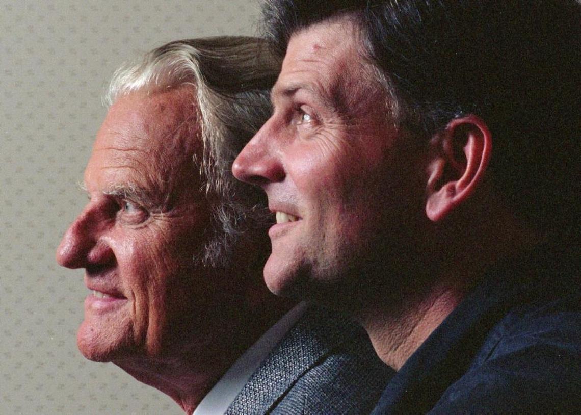 Graham at 75, and son Franklin, then 42, in 1994: They were about to share a crusade pulpit for only the second time, and the first in their home state. Some 10,000 people were expected to come to Raleigh's Walnut Creek Amphitheater.