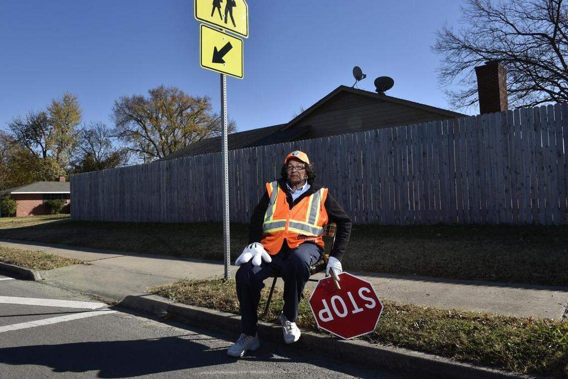 Former McDonnell-Douglas employee Ruby Oakley works five days a week as a crossing guard for an elementary school in Tulsa, Oklahoma.