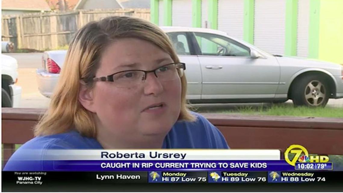 Roberta Ursey, whose family was caught in the riptide, told Panama City Fla. TV station WJHG about the experience.