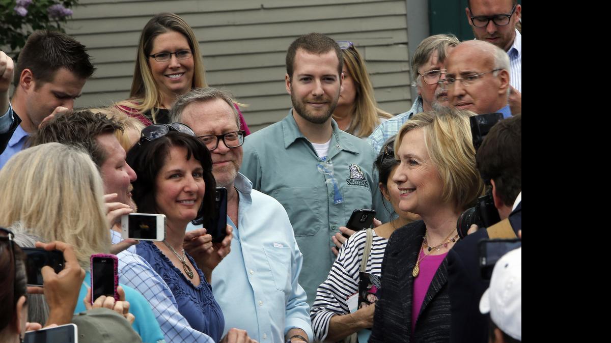 
Democratic presidential candidate Hillary Rodham Clinton shakes hands after touring the Smuttynose Brewery, May 22, 2015, in Hampton, N.H. 

