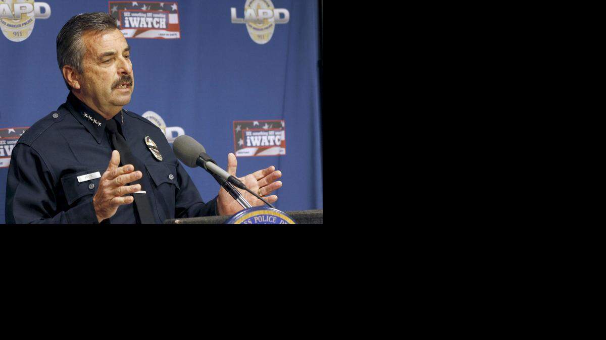 
Los Angeles Police Chief Charlie Beck speaks at news conference in Los Angeles, Monday. 
