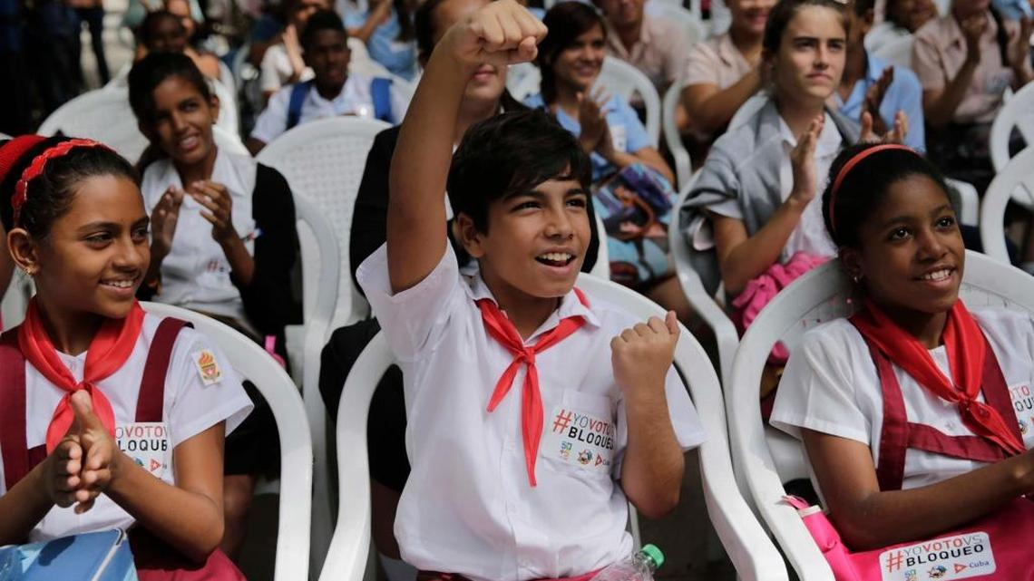 Cuban students in Havana cheered after hearing the United Nations vote result on the Cuba embargo resolution.