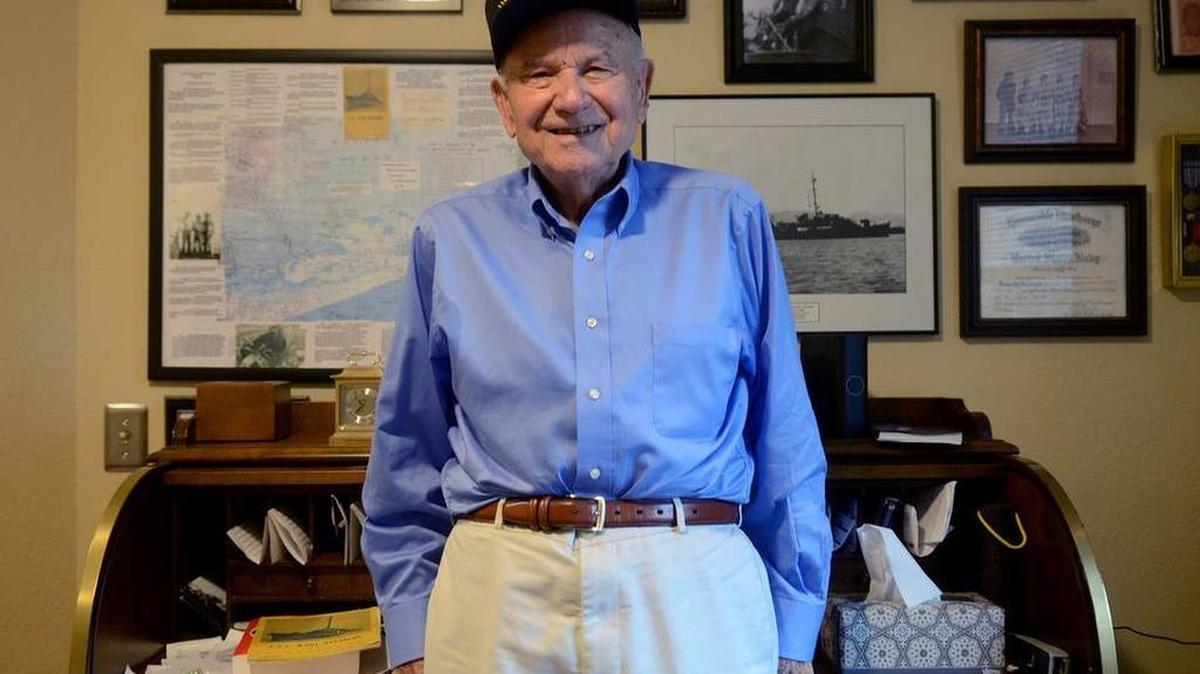Bill Bondanza, who served on the USS McCoy Reynolds during World War II, stands for a portrait in his room at Brookdale Hilton Head on Monday morning on Hilton Head Island, S.C.