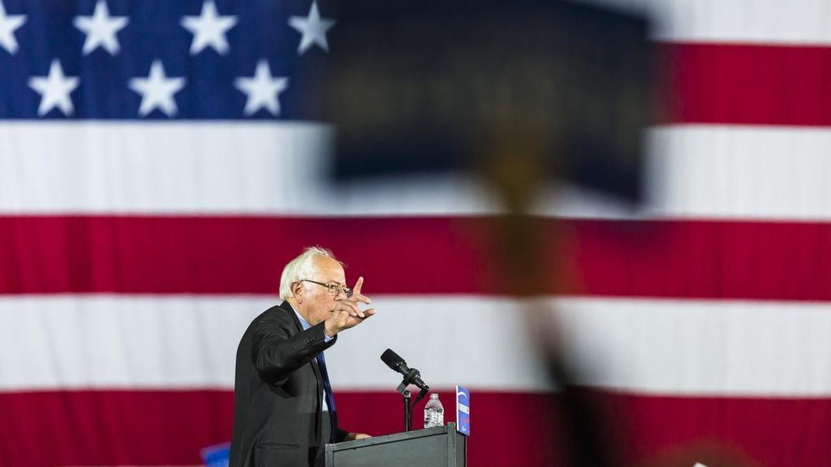 Sen. Bernie Sanders, I-Vt., speaks at a campaign stop Saturday, March 26, 2016, in Madison, Wis.