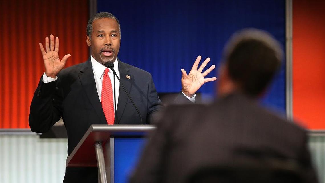 NORTH CHARLESTON, SC - JANUARY 14: Republican presidential candidate Ben Carson participates in the Fox Business Network Republican presidential debate at the North Charleston Coliseum and Performing Arts Center on January 14, 2016 in North Charleston, South Carolina. Carson headlined his fourth one in the Charlotte area Thursday night.