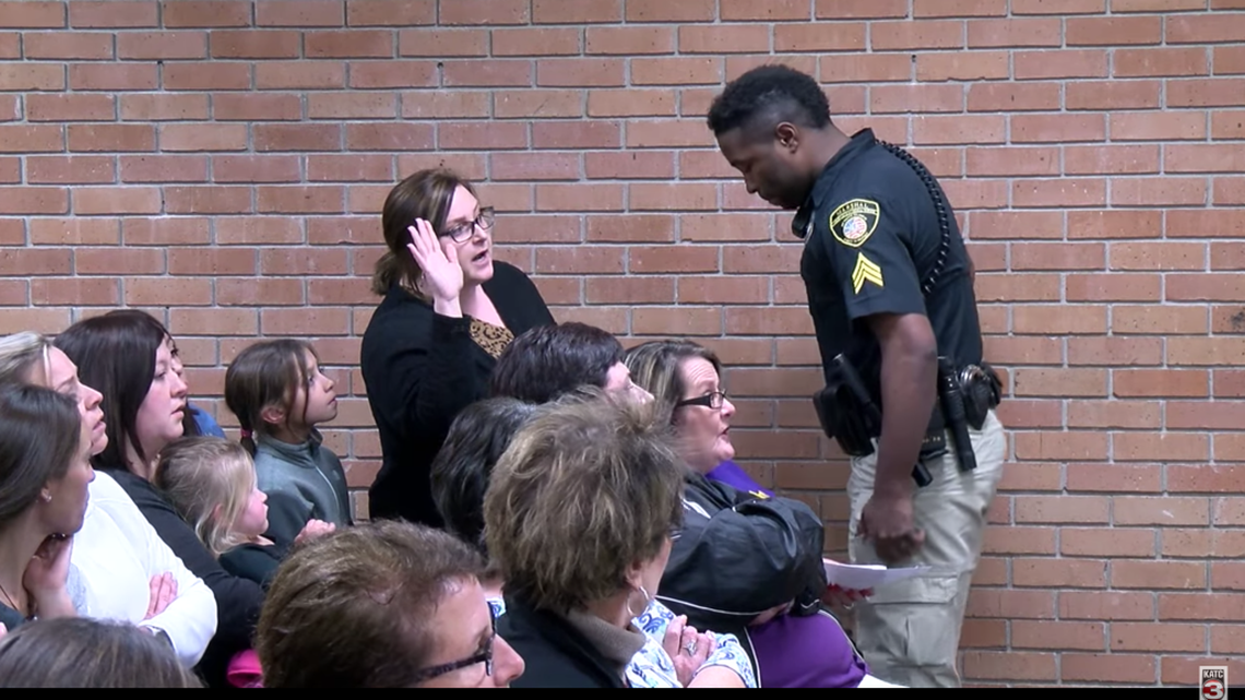 Deyshia Hargrave is seen talking to the Vermilion Parish School District’s board meeting on Monday night.