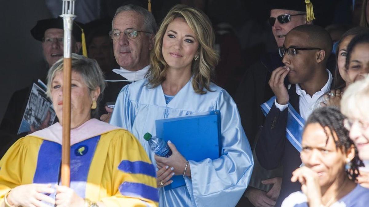 CNN anchor Brooke Baldwin prepares to take the stage before addressing the 2017 class during UNC-Chapel Hill's commencement ceremony last spring.