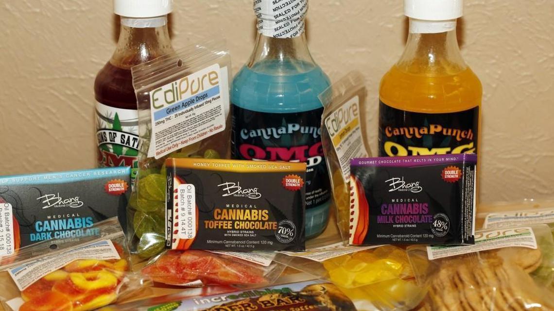 Edible marijuana products are on display at a medical marijuana dispensary in Denver on April 18, 2014.