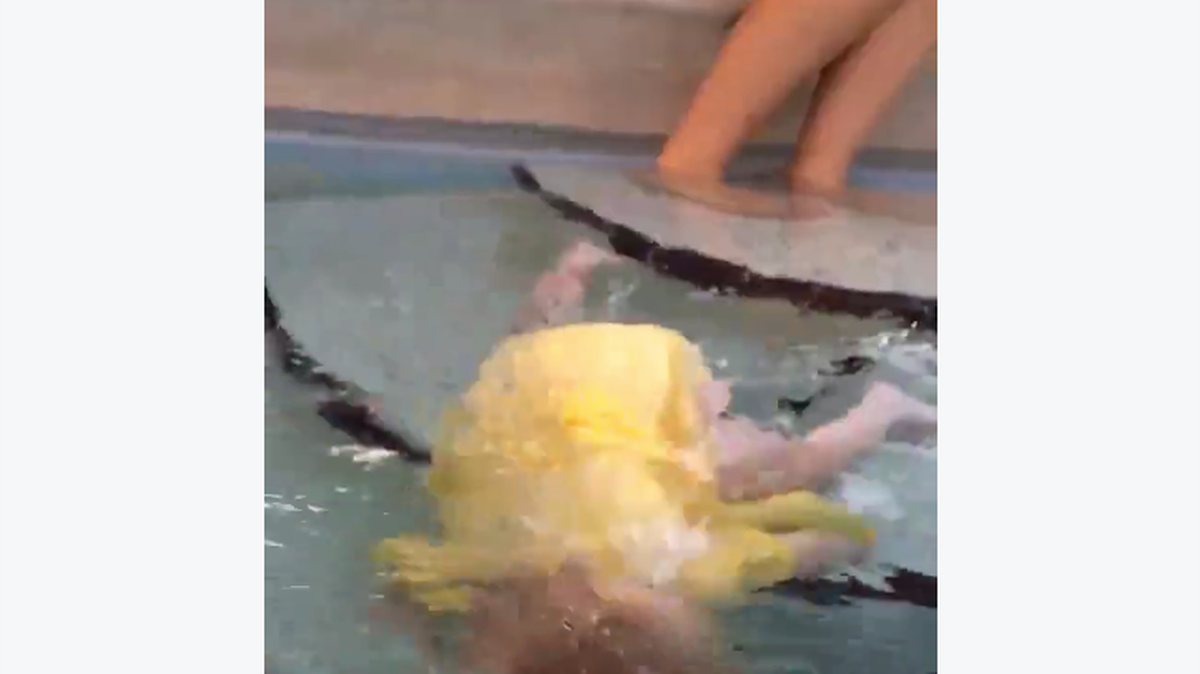 The Facebook video, uploaded by Dov, shows a 6-month-old baby girl falling into a pool, and then quickly turning over onto her back and floating.