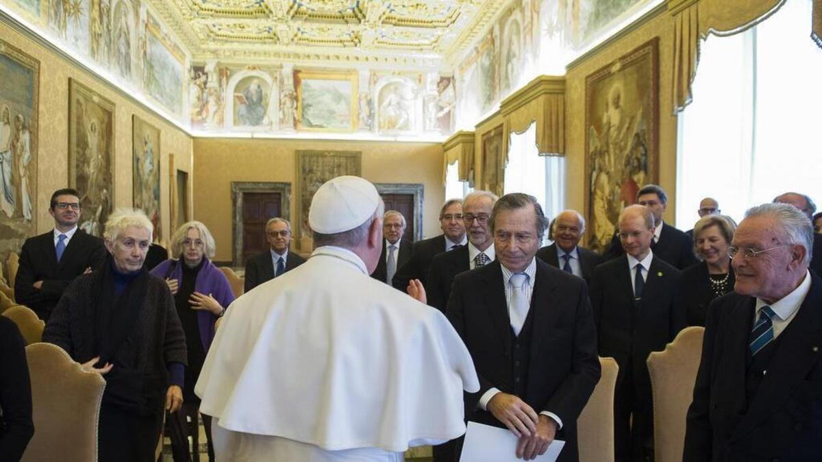 Pope Francis talks to members of the National Bioethics Committee of Italy on the occasion of their private audience at the Vatican on Thursday, Jan. 28, 2016. The black Fiat 500L used by Francis during his trip to the city in September for the World Meeting of Families. The live auction starts at 9 p.m. Friday at a black-tie event kicking off the Philadelphia Auto Show. Bidders can also make offers online. All proceeds will benefit charities and the archdiocese’s special education schools.