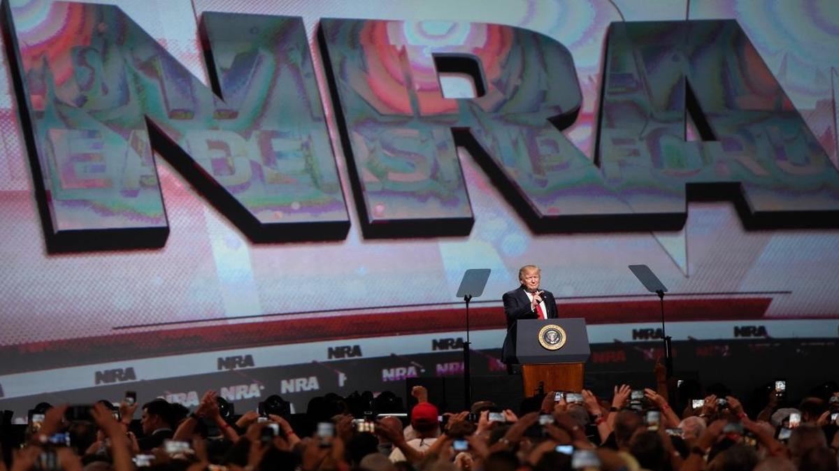 President Donald Trump speaks during the National Rifle Association-ILA Leadership Forum last April in Atlanta.