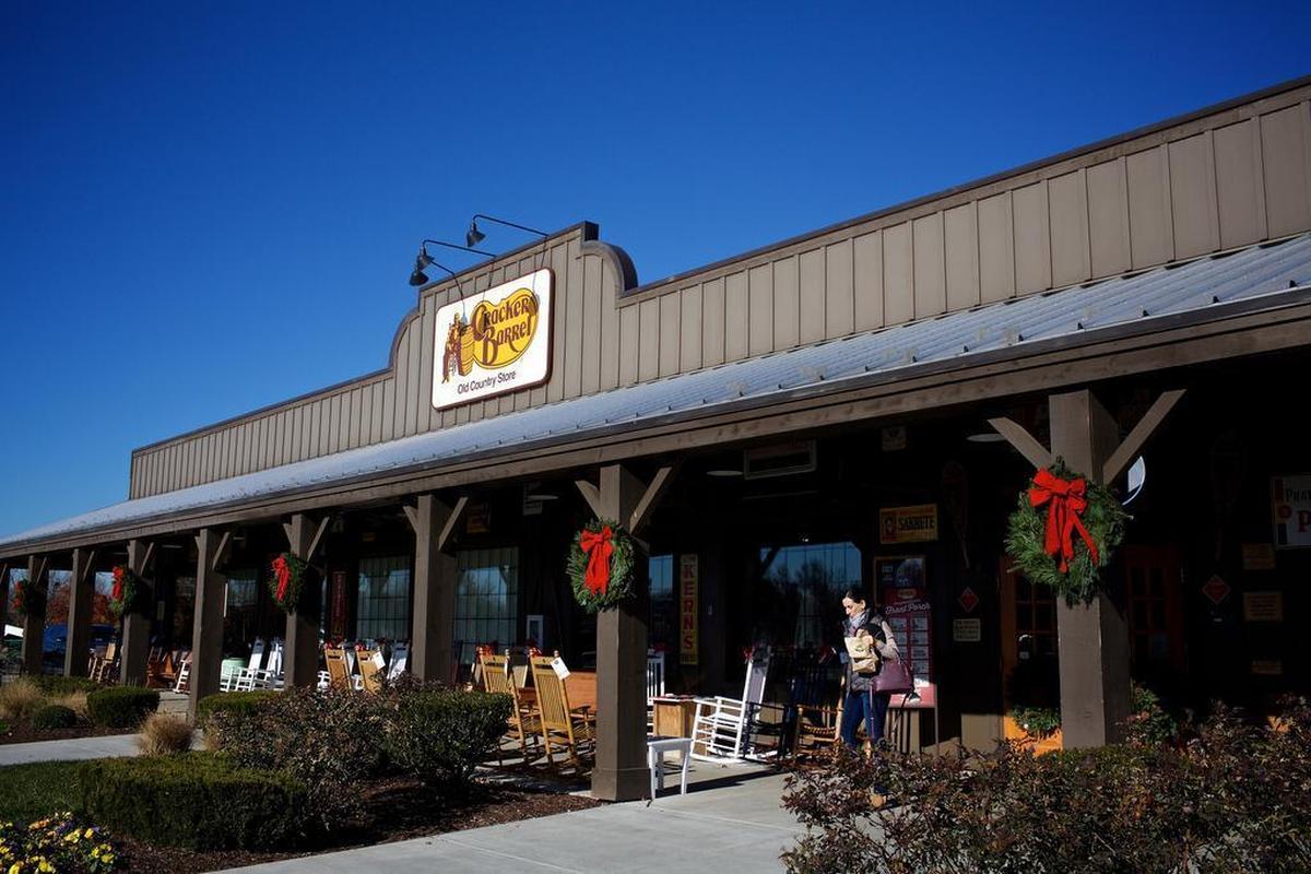 Cracker Barrels, including this one in Sterling, Virginia, feature homey touches and rocking chairs.