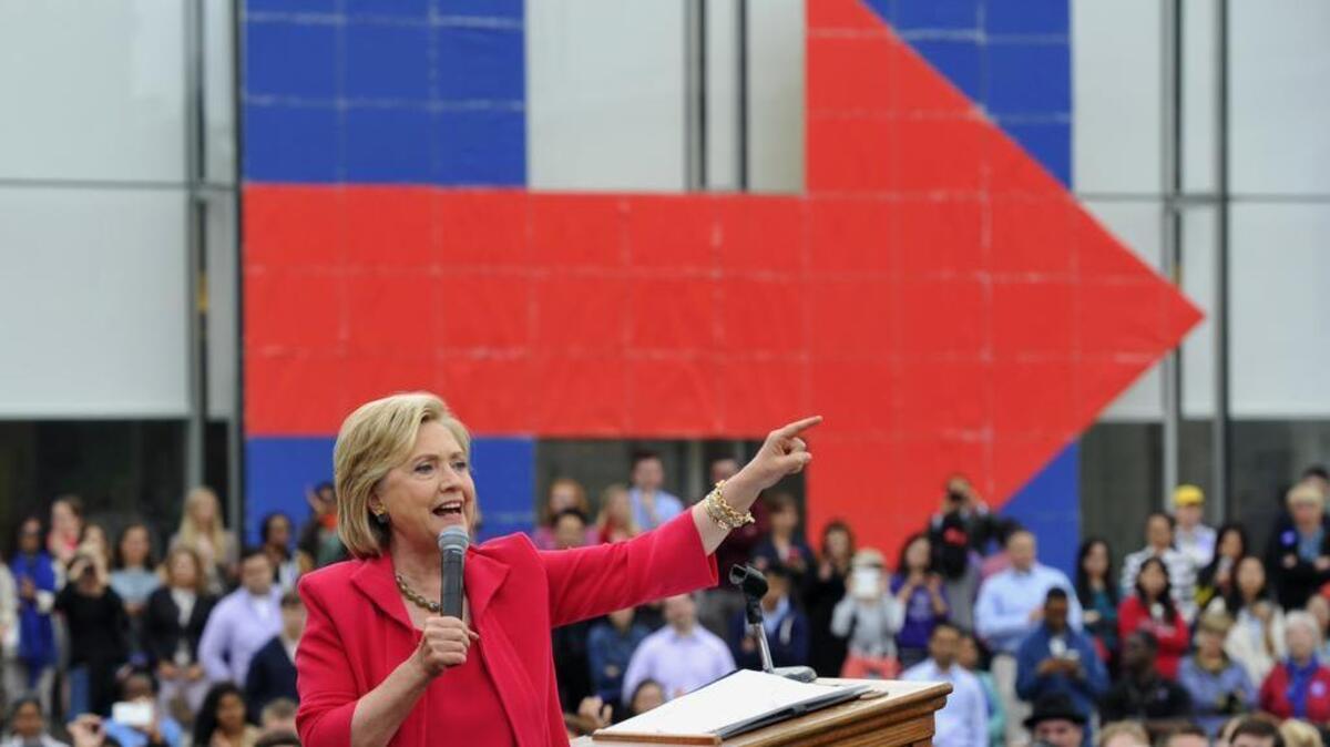 
Democratic presidential candidate Hillary Rodham Clinton speaks on the campus of Case Western Reserve University in Cleveland on Thursday, Aug. 27, 2015, during a “Commit to Vote” grass-roots organizing meeting
