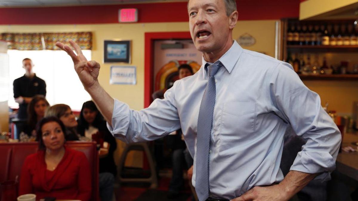 Democratic presidential candidate former Maryland Gov. Martin O’Malley speaks during a campaign stop at the Tilton Diner in Tilton, N.H. O’Malley is ending his bid for the Democratic nomination for president.
