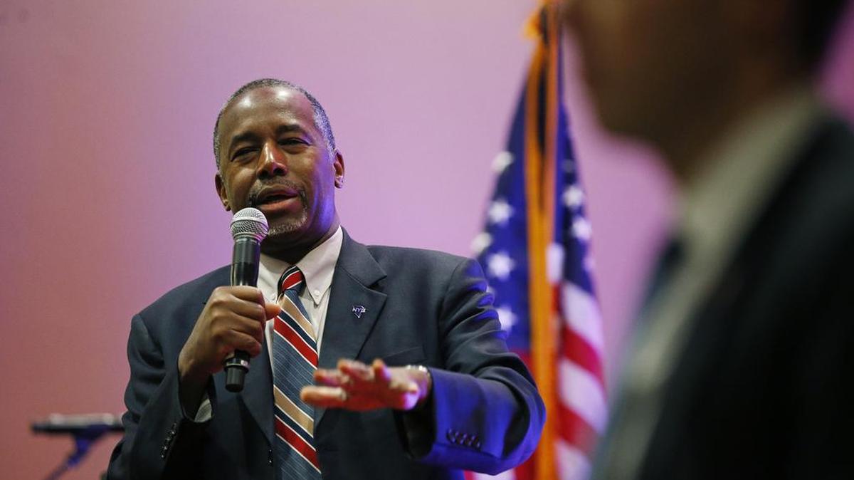 Republican presidential candidate, Dr. Ben Carson speaks at a rally Monday, Nov. 23, 2015, in Pahrump, Nev.
