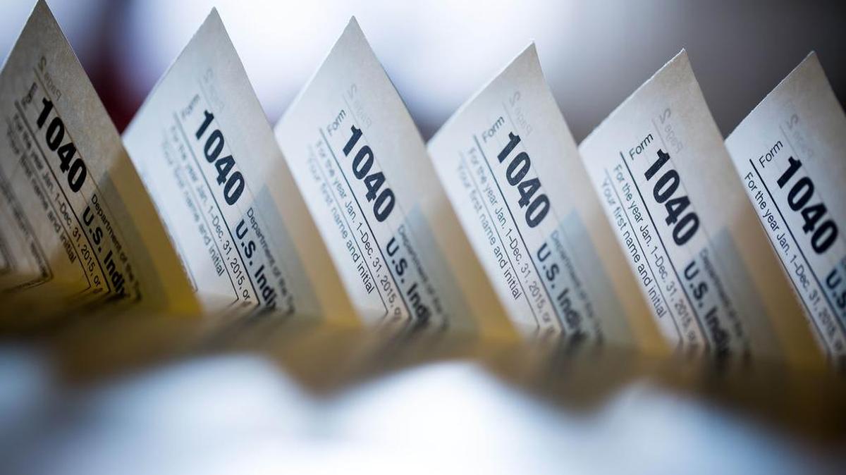 IRS 1040 individual income tax forms for the 2015 tax year are seen in this arranged photograph in New York on Feb. 17.