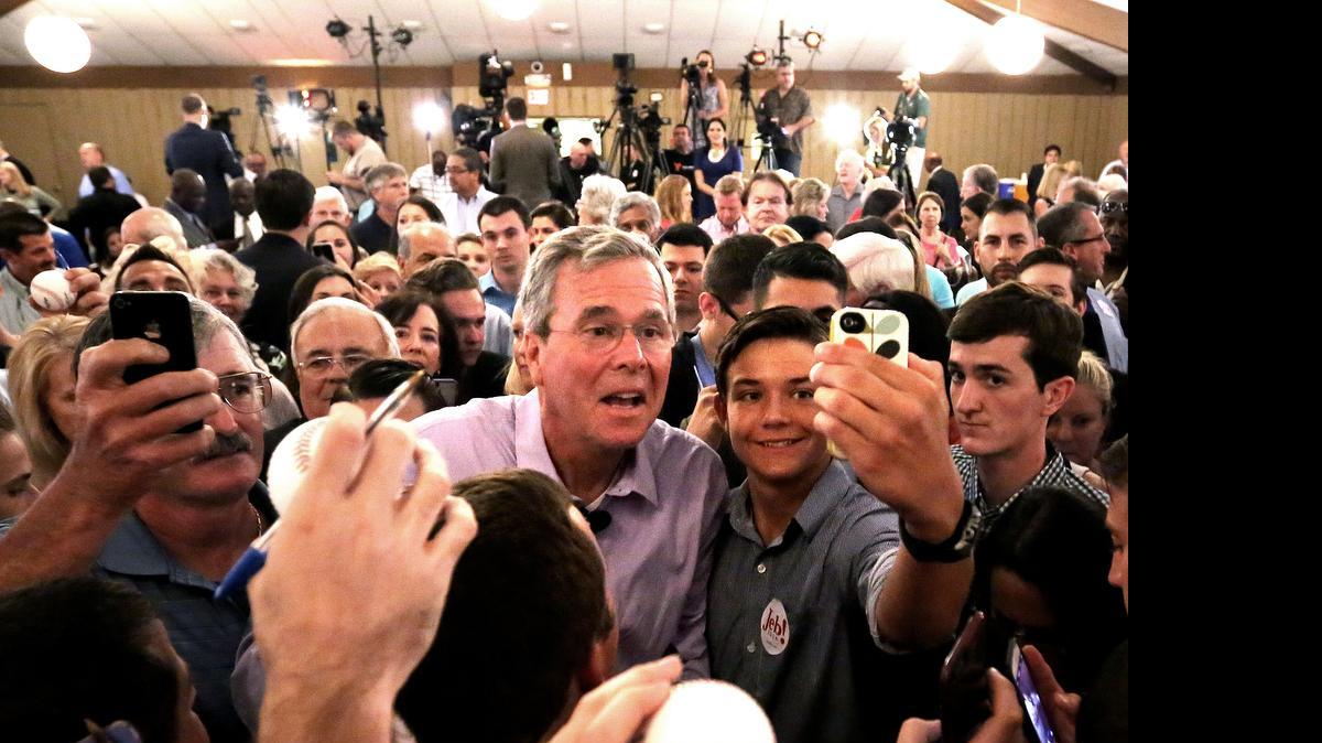 
Republican presidential candidate Jeb Bush greets supporters during a campaign rally at the Maitland Venue in Maitland, Fla., Monday, July 27, 2015. Right to Rise, a group supporting Bush, has raised $103 million.
