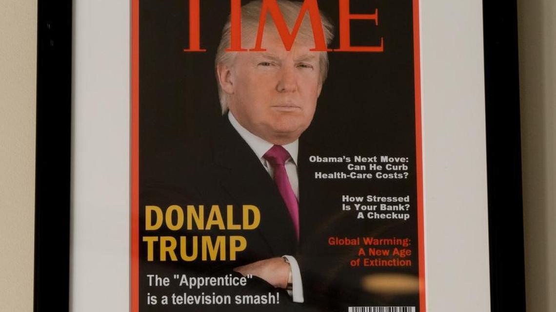This is a fake cover of Time magazine, featuring President Donald Trump. It appeared on the walls of several Trump properties.